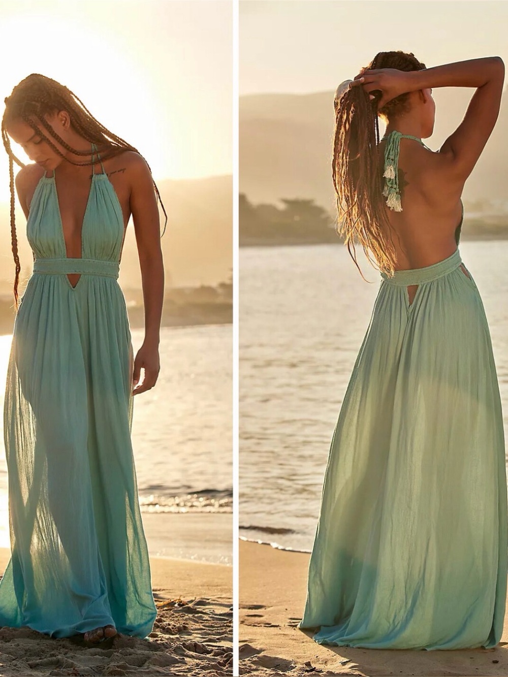 Free People Look Into the Sun maxi dress L green